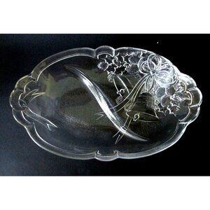 Vintage Mikasa Holiday Bells Divided Relish Tray Bells Ribbon Pinecones Holly